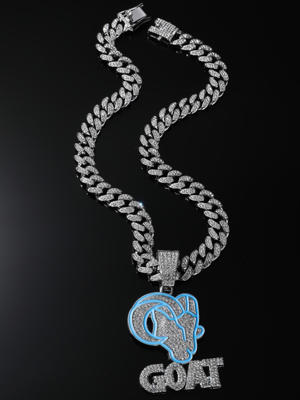 Los Angeles Rams GOAT Necklace Pendant Cuban Chain Link Football Jewelry
